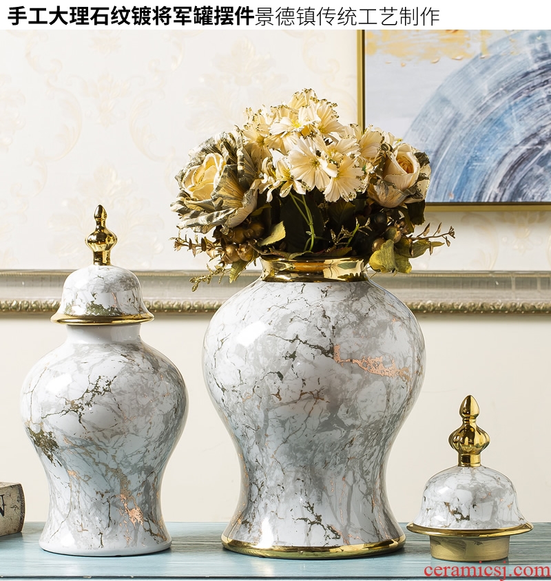 Jingdezhen ceramic vase marble general light tank furnishing articles modern new Chinese style luxury dried flower flower arranging bottles