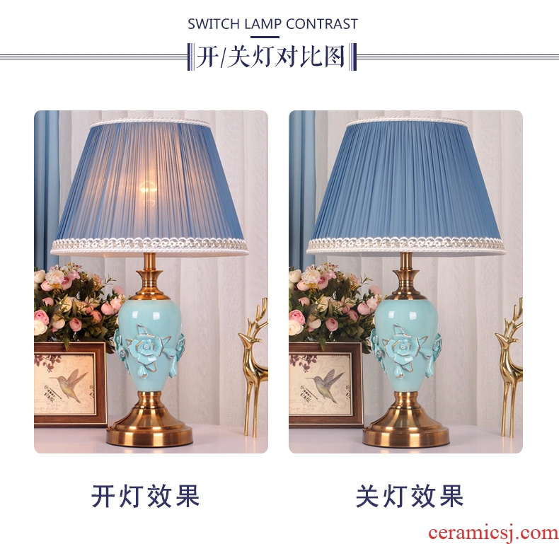 Decorative lamp contemporary and contracted American ceramic warm personality of bedroom the head of a bed warm light romantic home dimming control