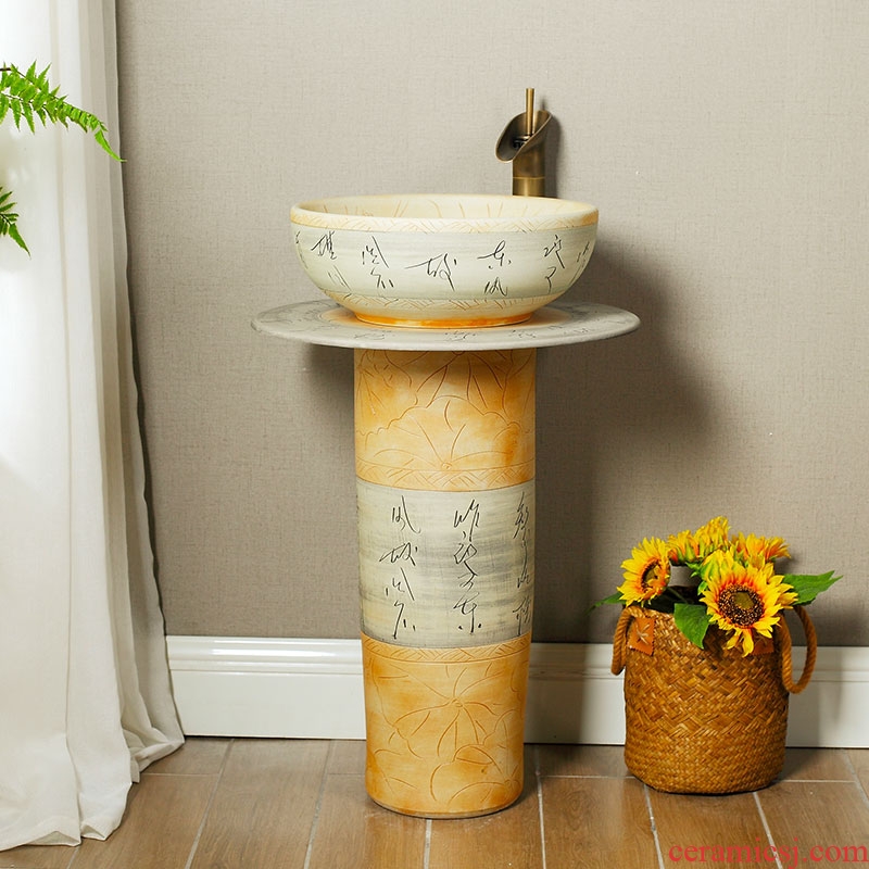 Post, qi ceramic vertical sink basin integrated basin of pillar type lavatory art pillar floor type household