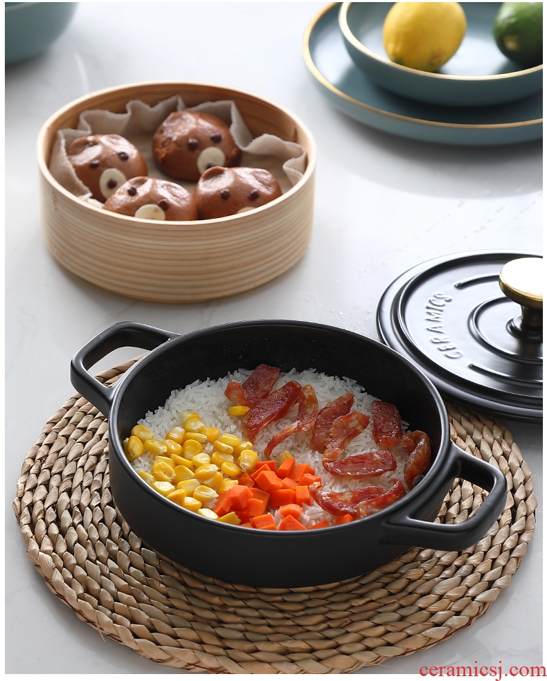 Ceramic Japanese double belt steamer casserole stew domestic high temperature resistant flame soup boil stew soup rice casseroles