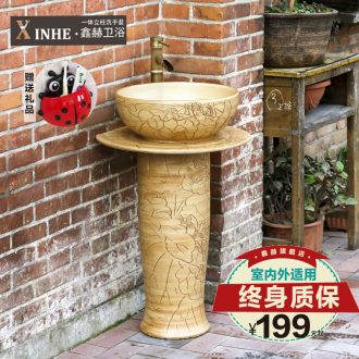 The sink basin art lavatory archaize ceramic pillar hand-carved lotus basin ground sink