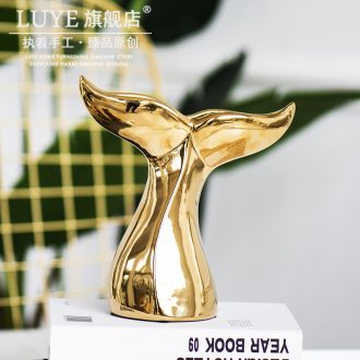 Ins whale tail Nordic modern luxury gold ceramic furnishing articles electroplate household desktop wine gift