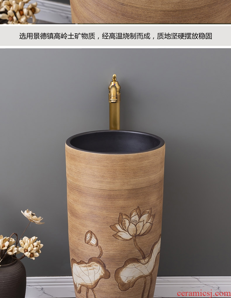 Chinese style restoring ancient ways ceramic one pillar type lavatory floor outdoor garden sinks balcony sink