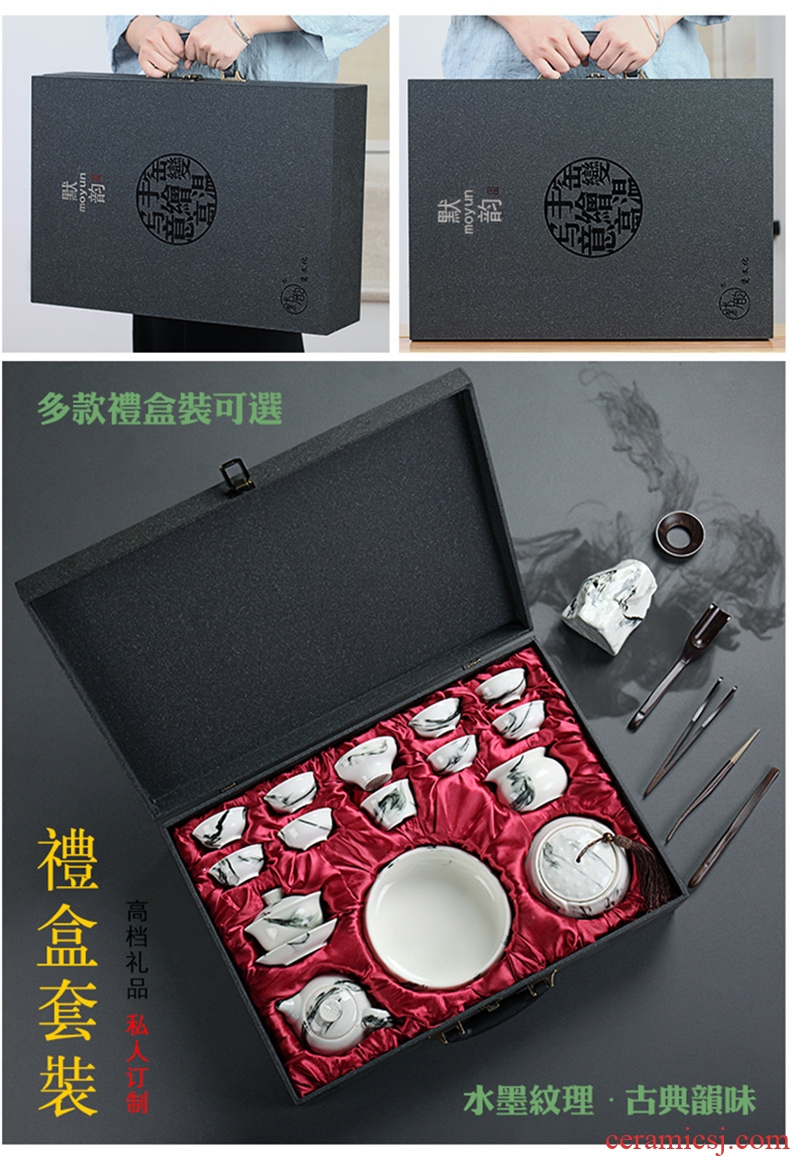 Three thousand white porcelain kung fu tea set suits Chinese style tea village tureen teapot teacup whole contracted ceramic gift box