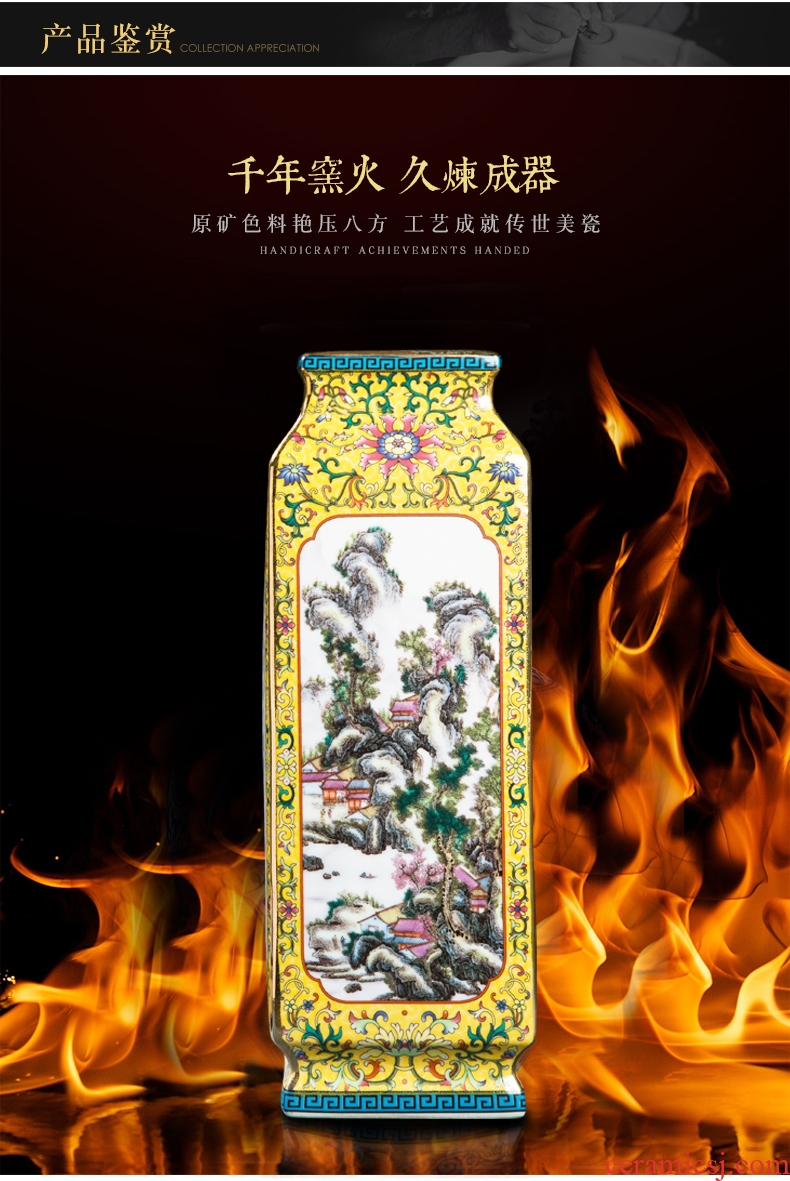 Jingdezhen ceramics imitation antique enamel vase imitation qing three generations of decorative square bottle qianlong furnishing articles
