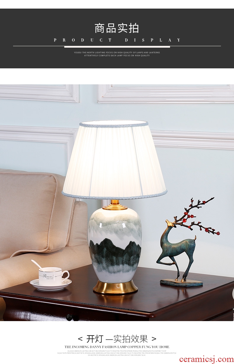 Jingdezhen new Chinese style landscape ceramic desk lamp lamp of bedroom the head of a bed restoring ancient zen sitting room sofa tea table lamp