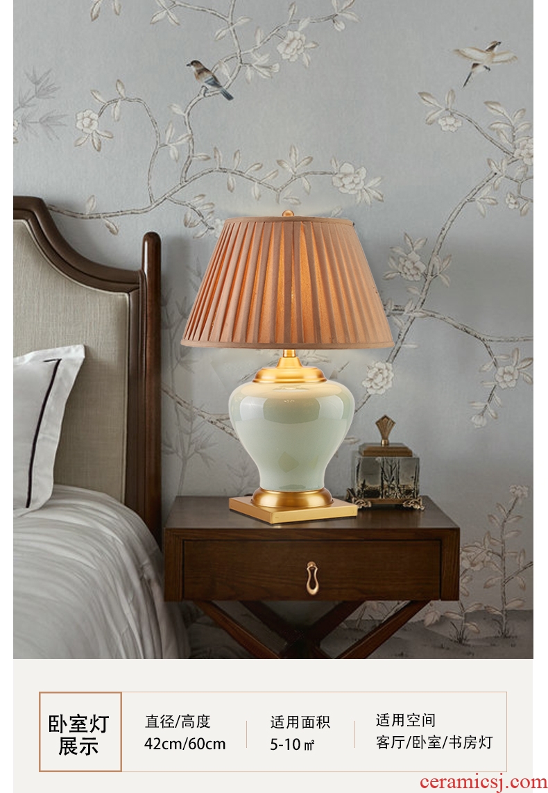 Sitting room bedroom berth lamp light new Chinese style villa atmospheric American luxury hotel hall full copper ceramic lamp