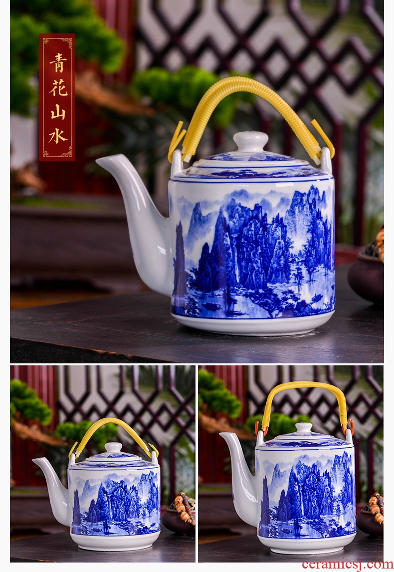 Jingdezhen blue and white porcelain ceramics teapot large capacity cold cold water glass kettle household single pot teapot