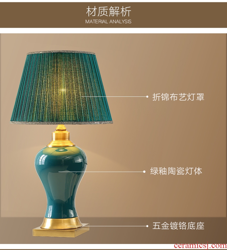 Emerald green ceramic desk lamp the study of new Chinese style restoring ancient ways American luxury european-style bedroom berth lamp sitting room atmosphere