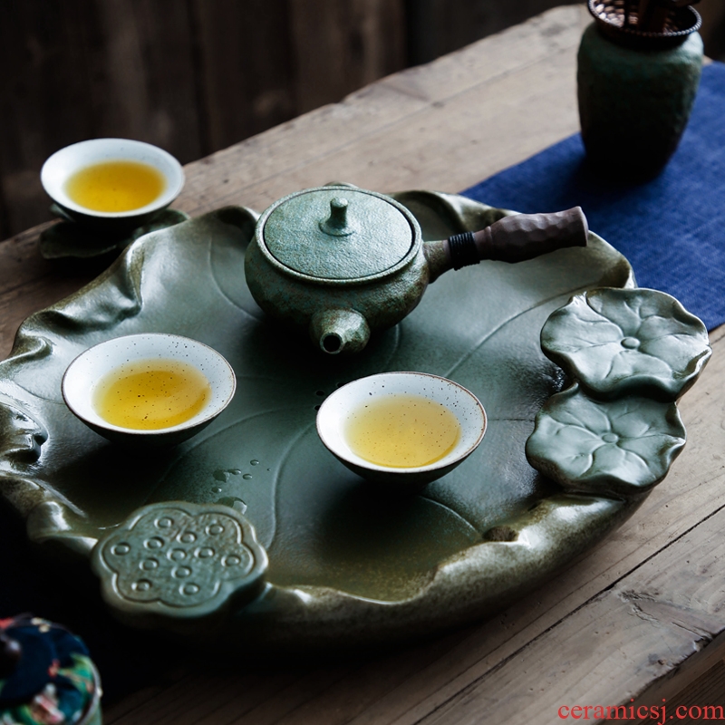 Bo yiu ceramic tea tray household contracted round large coarse TaoGan bubble Taiwan zen Japanese water tray package