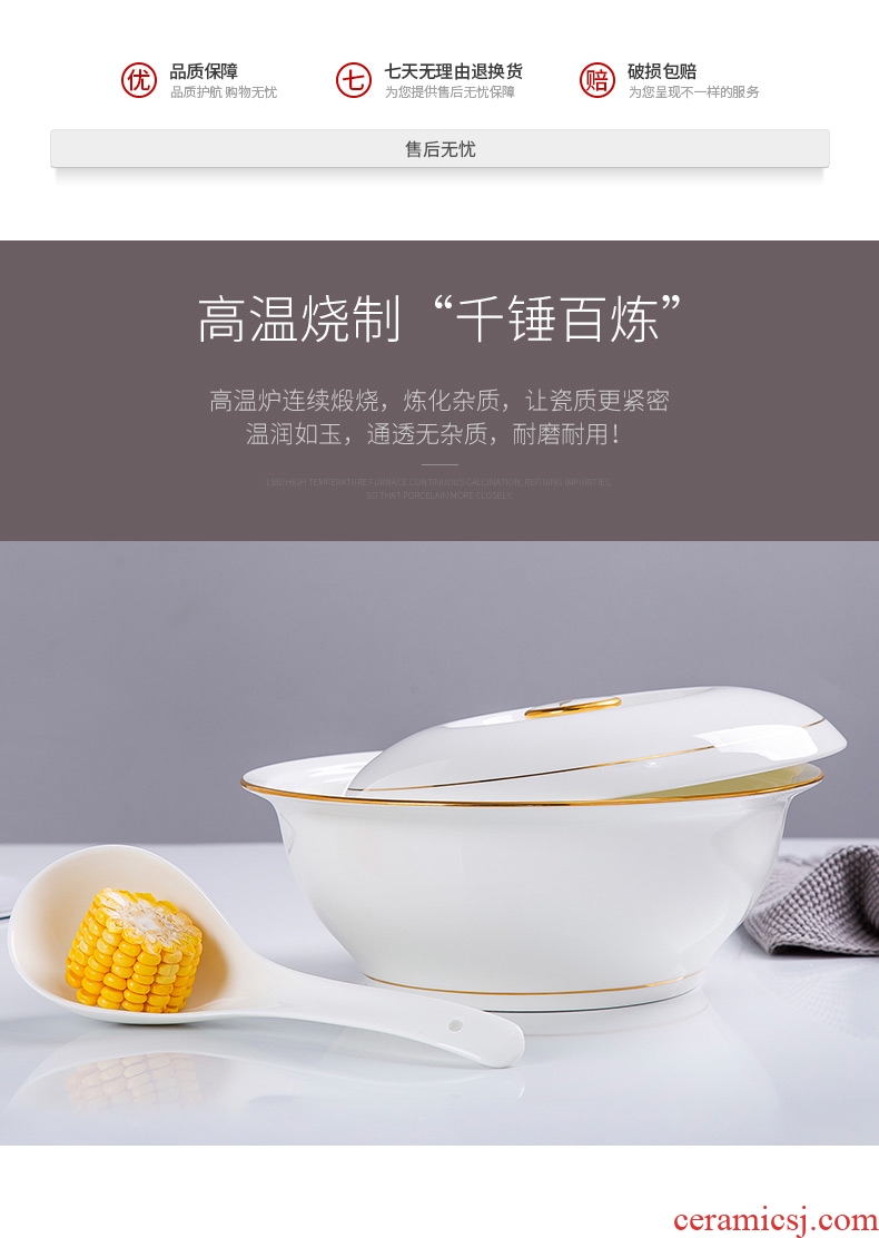 Jingdezhen with cover round ceramic soup pot pot bone China phnom penh soup pot creative large-sized domestic large bowl of soup bowl
