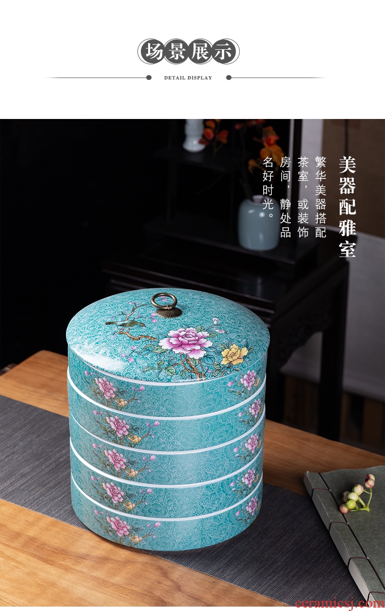 , pick flowers large jingdezhen ceramic seal pot pu 'er tea cake white tea boxes layers of cans