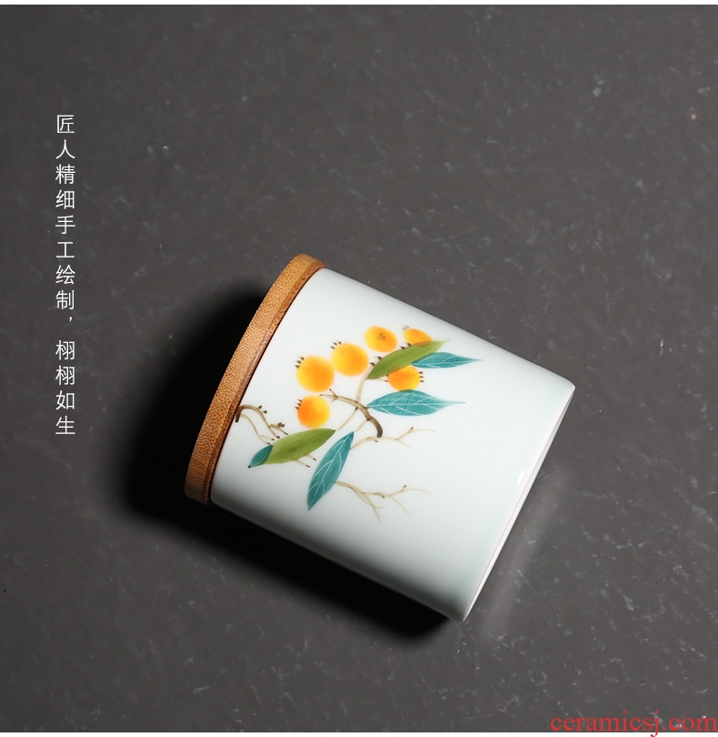 YanXiang fang hand-painted loquat small wooden cover caddy ceramic seal POTS celadon