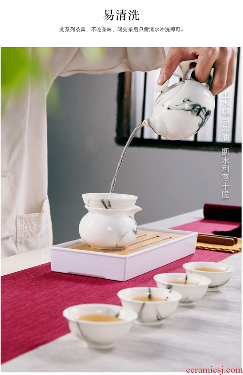 Three thousand white porcelain kung fu tea set suits Chinese style tea village tureen teapot teacup whole contracted ceramic gift box