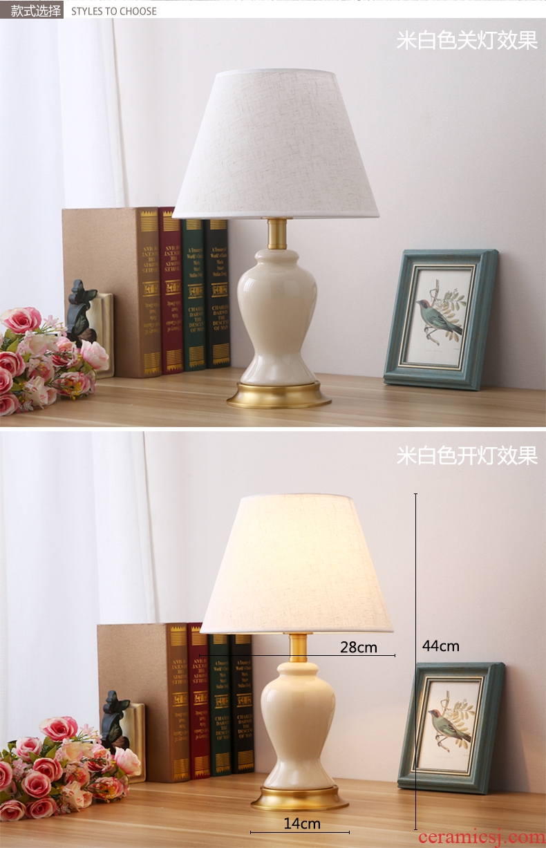 New Chinese style ceramic desk lamp lights American contracted copper of bedroom the head of a bed sitting room of Europe type warmth of the remote control that move light