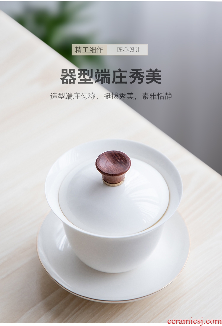 Three thousand tea three to make tea tureen large bowl of dehua white porcelain ceramic kung fu tea set the colour tureen tea cups