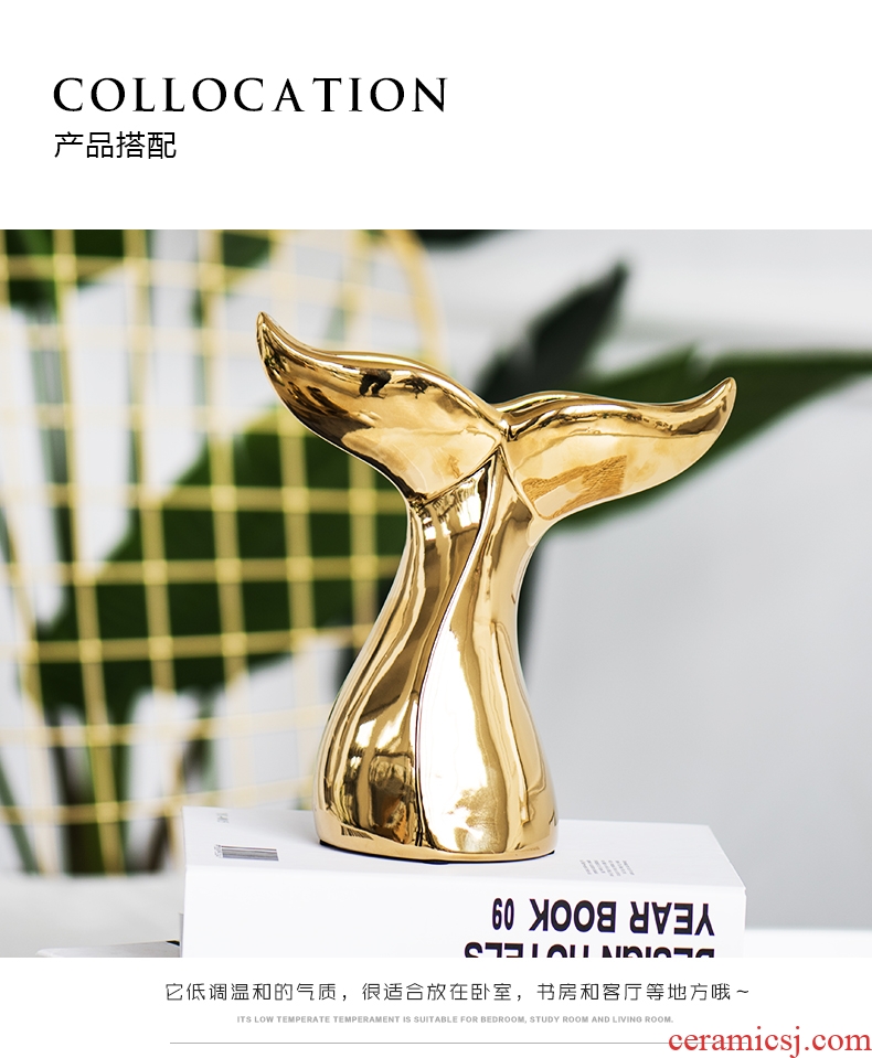 Ins whale tail Nordic modern luxury gold ceramic furnishing articles electroplate household desktop wine gift