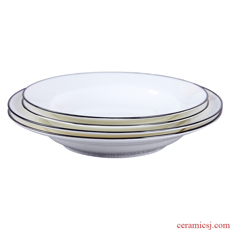 Jingdezhen ceramic 8 inches black border northern wind dinner plate flat bone porcelain child deep cold dishes