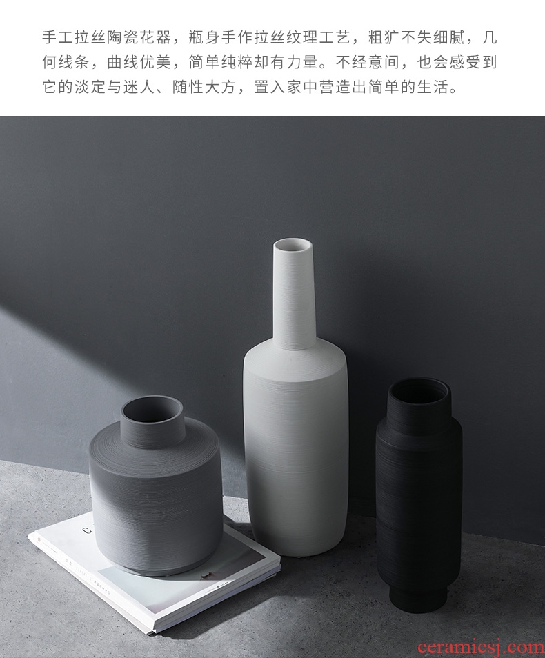 Nordic vase, home furnishing articles dried flower hand made pull silk ceramic furnishing articles and white flower arranging, zen decoration