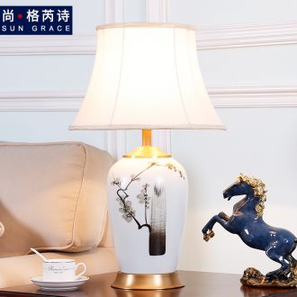 Chinese zen hand-painted ceramic desk lamp of new Chinese style living room bedroom berth lamp decoration modern retro warmth
