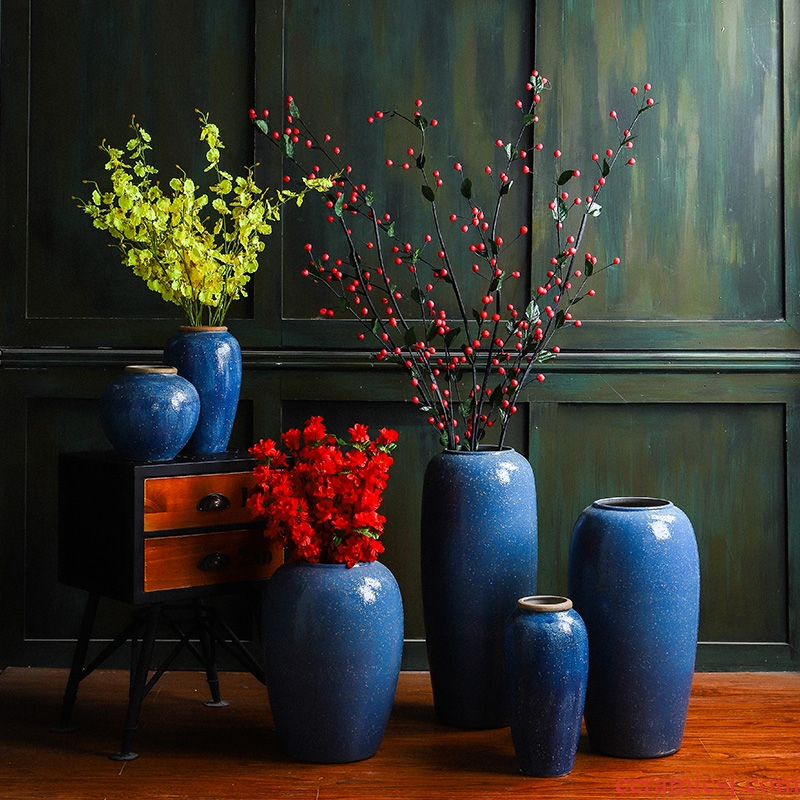 Lou qiao flower arranging large sitting room ground furnishing articles of modern American in Europe type restoring ancient ways is dried flowers of jingdezhen ceramic vase