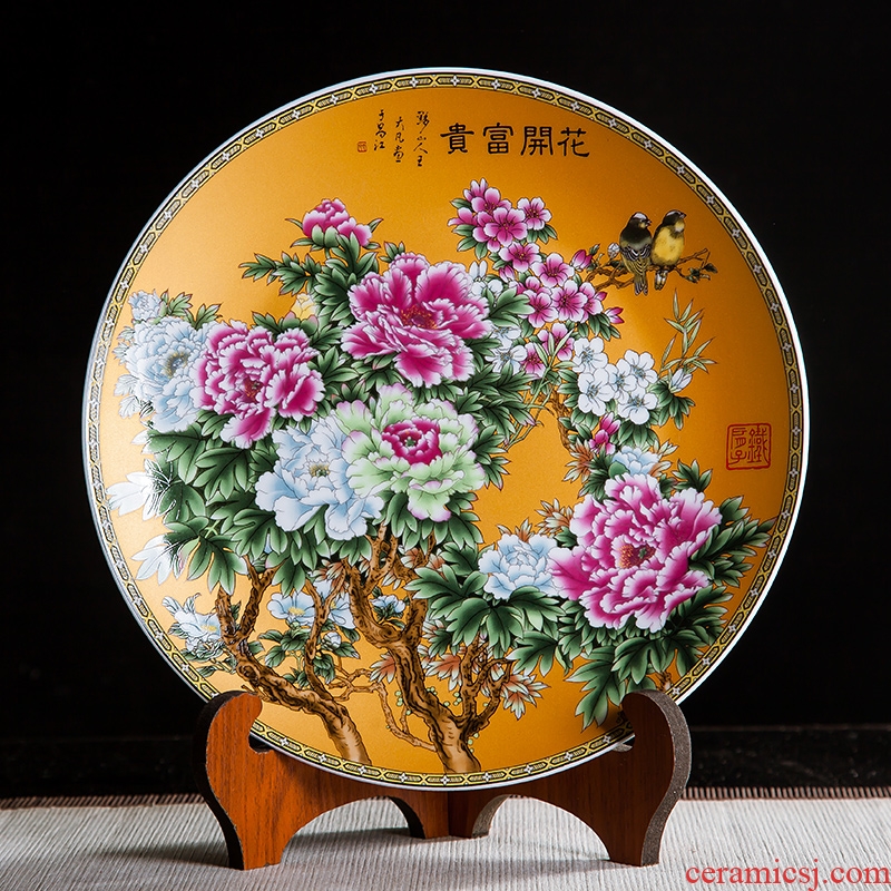 Jingdezhen ceramics ten inches of stroke blooming flowers adornment rich ancient frame hang dish sat dish household office furnishing articles