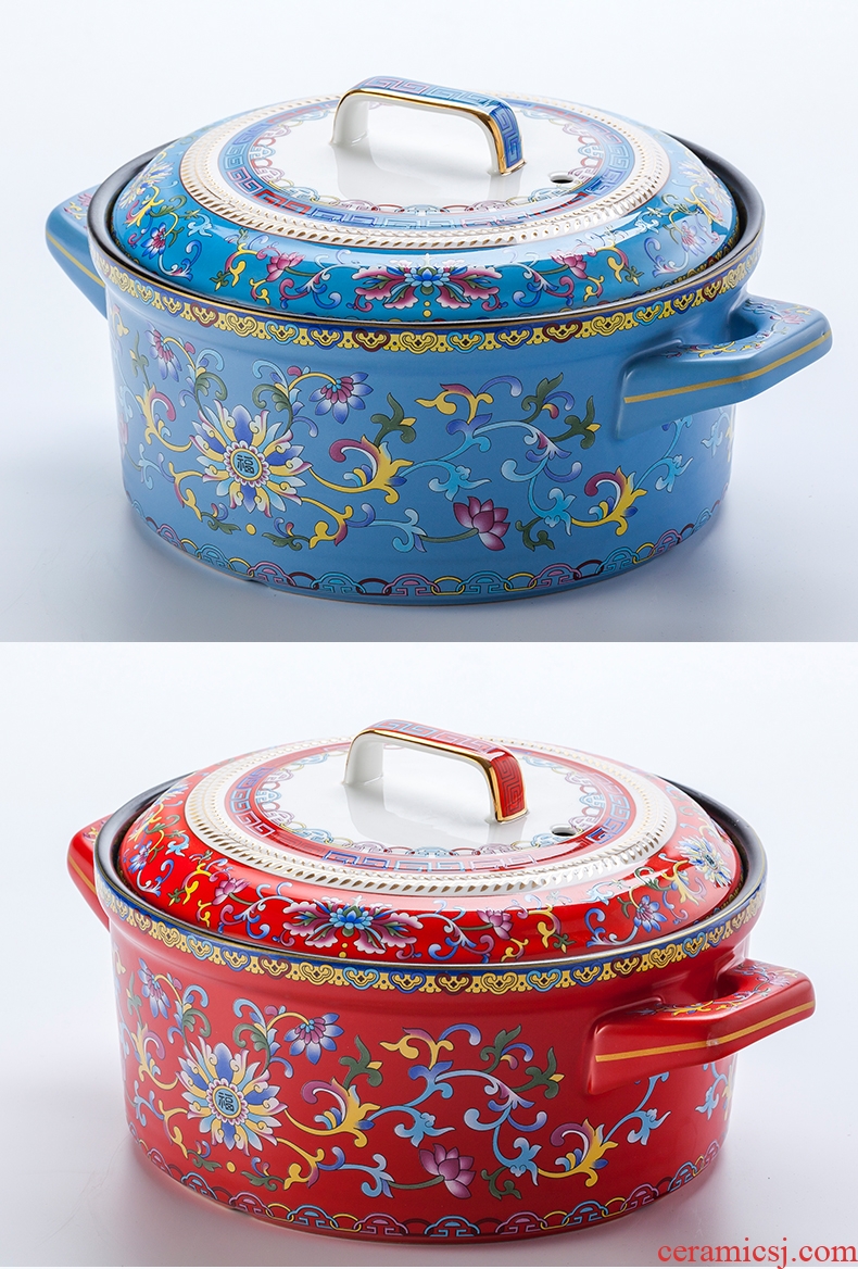 Fire color jingdezhen ceramics high-grade enamel colour flame soup pot simmering gas flame high temperature resistant soup pot