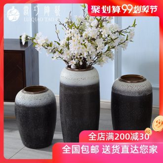 Lou qiao ground vase large Chinese style restoring ancient ways is plugged into the dried coarse pottery villa living room TV ark clay ceramic furnishing articles