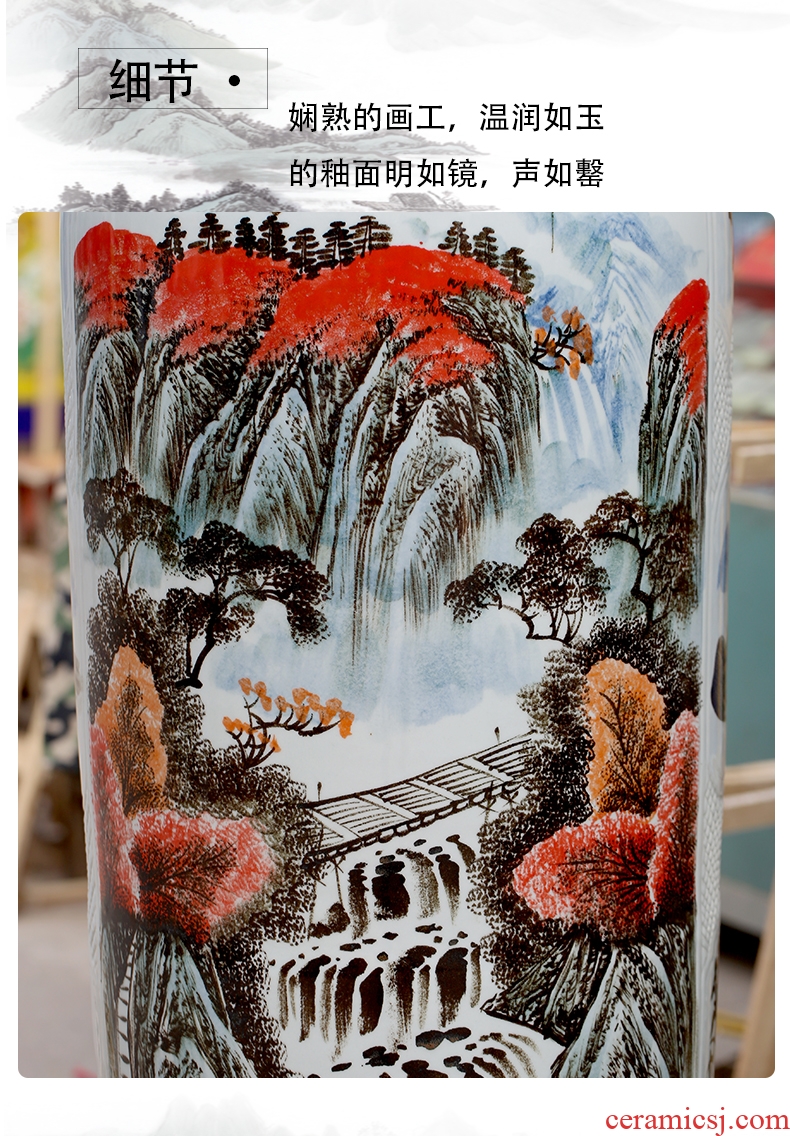 Jingdezhen ceramics hand-painted colorful sunrise landscape ground sitting room big vase household adornment furnishing articles