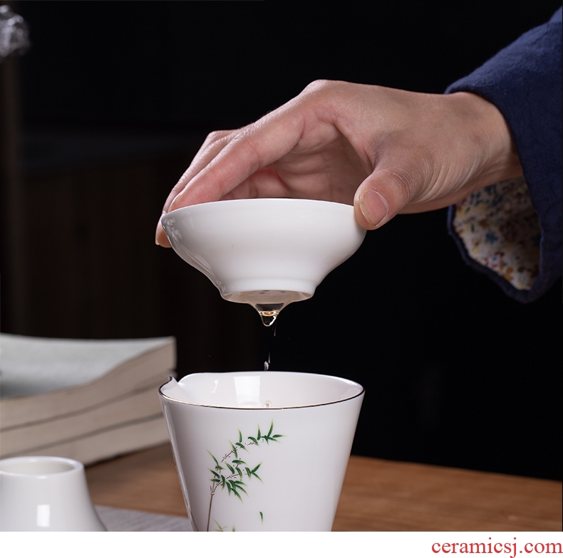 White porcelain, kung fu tea set suit household ceramics tureen teapot tea tea cups of a complete set of zero
