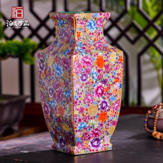 Jingdezhen ceramics powder enamel flower square bottle of the sitting room porch flower arrangement of Chinese style household decoration vase furnishing articles