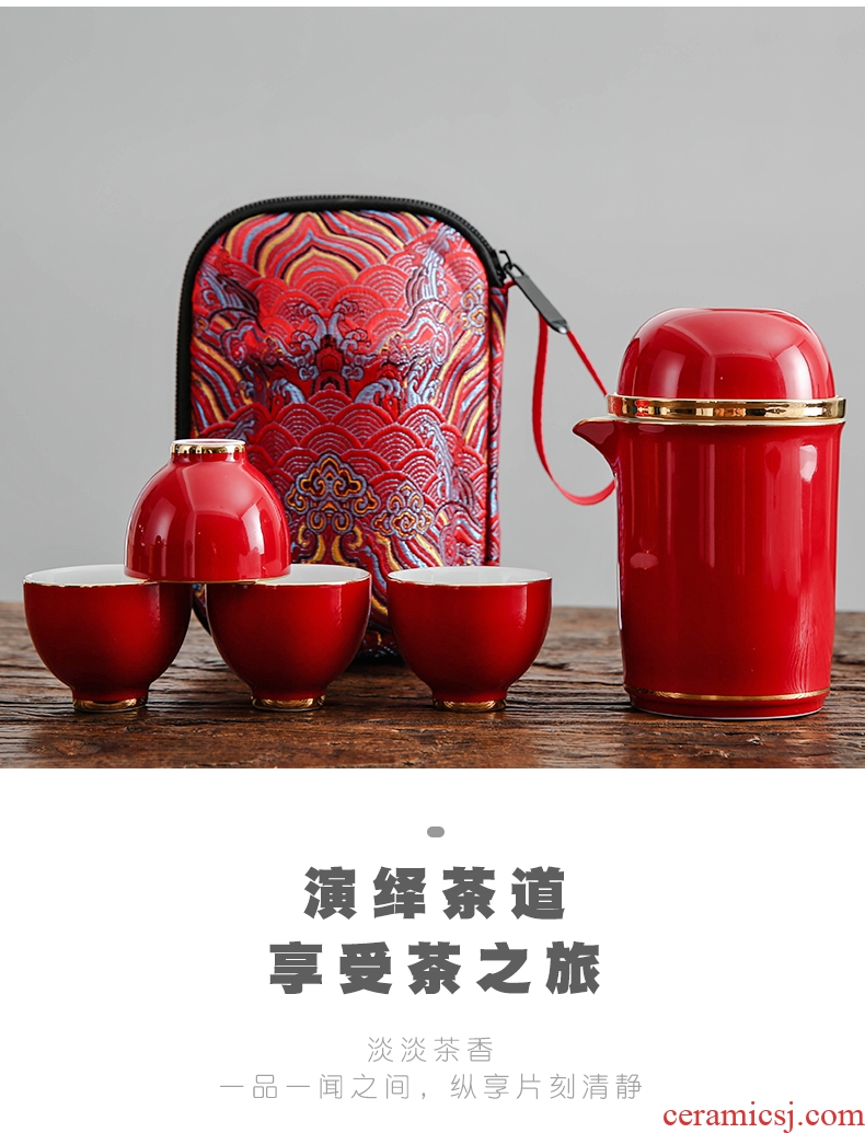 Bo yao crack cup a pot of 2 cup four convenient travel suit household kung fu tea set ceramic tea cup teapot