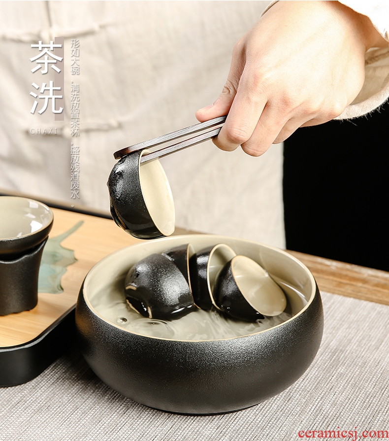 Black ceramic kung fu bo yao zen tea set home office of a complete set of tea teapot teacup GaiWanCha plate