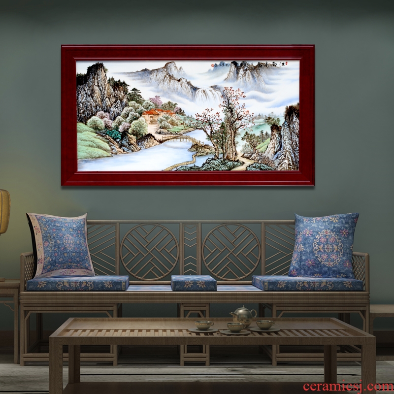 Chinese lucky feng shui living room sofa setting wall adornment jingdezhen hand-painted porcelain plate painting landscapes of corridor murals