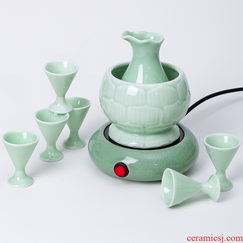 Jingdezhen ceramic temperature wine pot of wine suit green glaze hot hot wine warm hip home wine and rice wine liquor cup