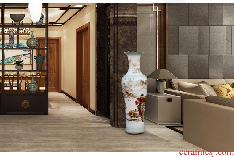 Jingdezhen ceramic floor big vase color ink landscape painting of modern home living room decoration porcelain large furnishing articles