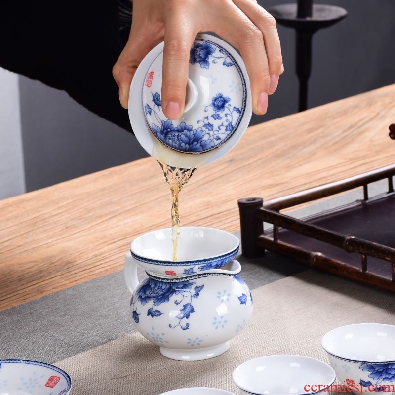 Tea set, kung fu tea sets ceramic cups white porcelain of a complete set of blue and white porcelain teacup tureen tea sets