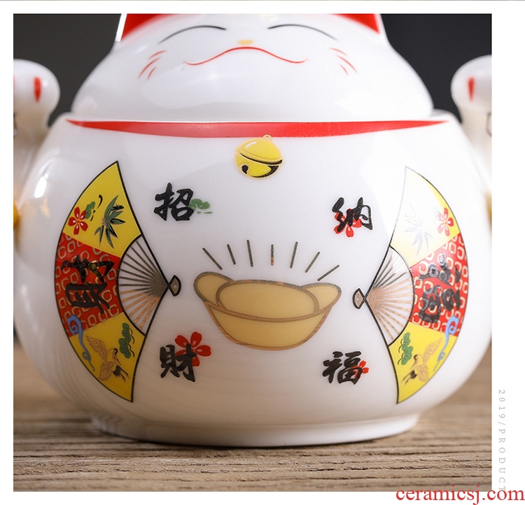 Bo yao plutus cat creative caddy small storage tank ceramic seal tank portable travel save POTS gift boxes