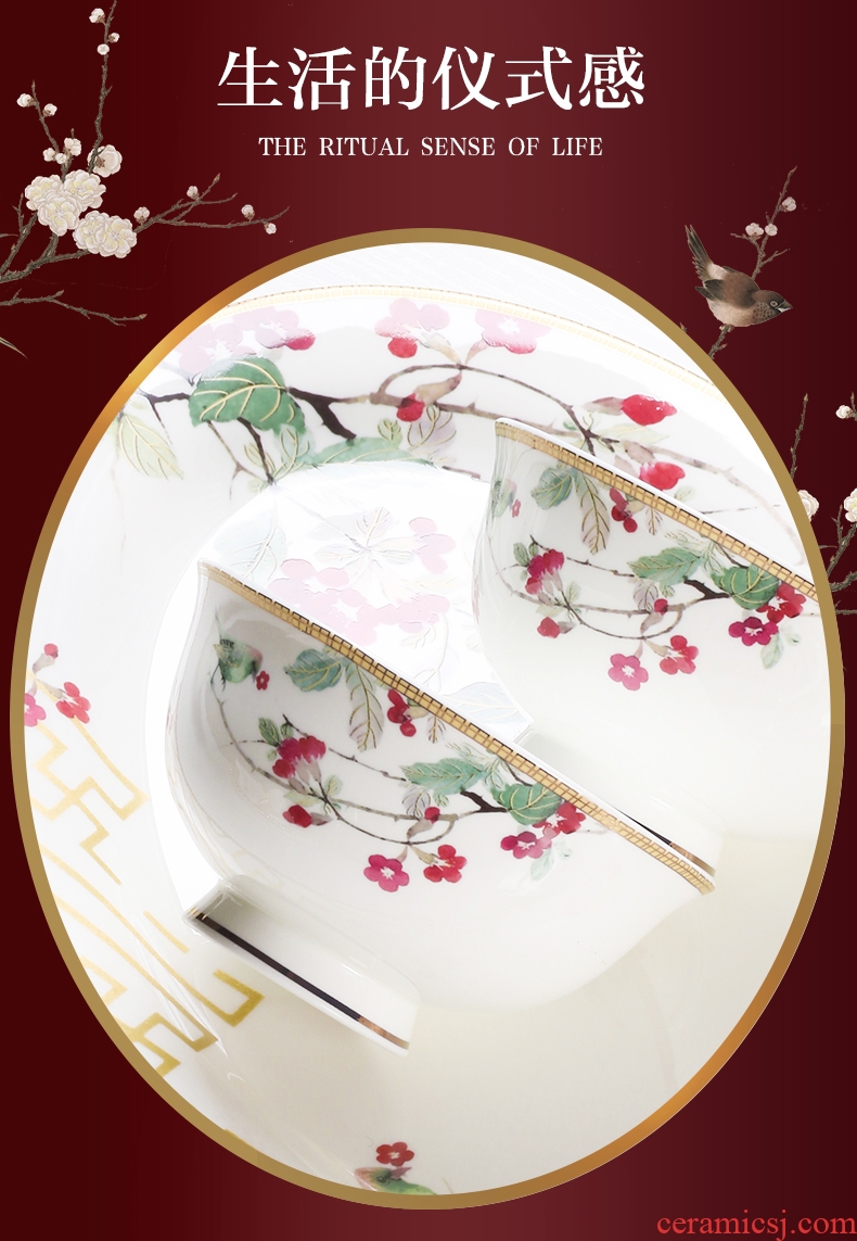 Jingdezhen high-grade bone China tableware suit new Chinese dishes chopsticks combination dishes suit household nesting bowls plates