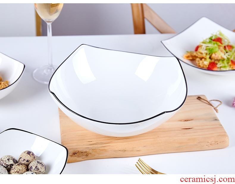 Jingdezhen porcelain bone black rim creative household contracted ceramic tableware Nordic bowl dish dish square plate plate plate