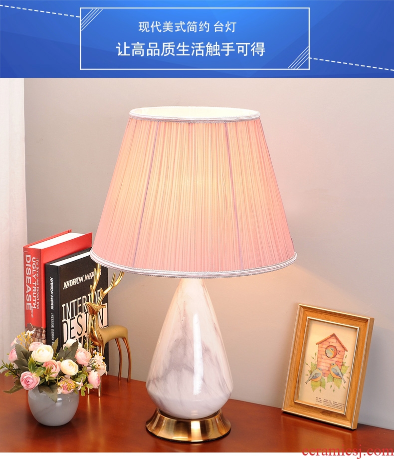 Contracted and contemporary American ceramic desk lamp bedroom nightstand lamp sweet romance creative wedding room sitting room adornment