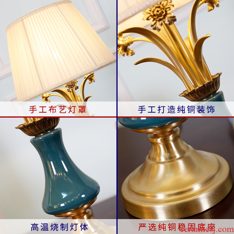 American marriage room contracted rural sweet villa ceramic desk lamp pure copper fashion contracted sitting room lamps and lanterns of bedroom the head of a bed