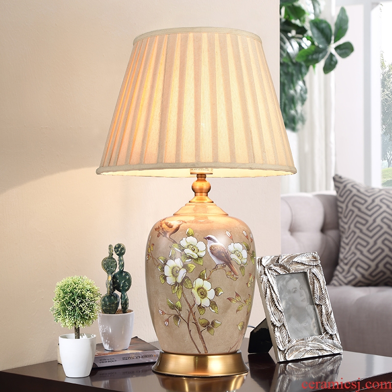 Long three American ceramic desk lamp manual ceramic retro hand-painted sitting room lamps and lanterns of big desk lamp of bedroom the head of a bed