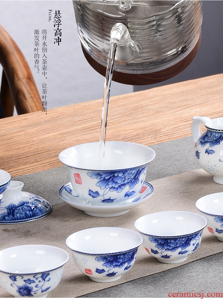 Tea set, kung fu tea sets ceramic cups white porcelain of a complete set of blue and white porcelain teacup tureen tea sets