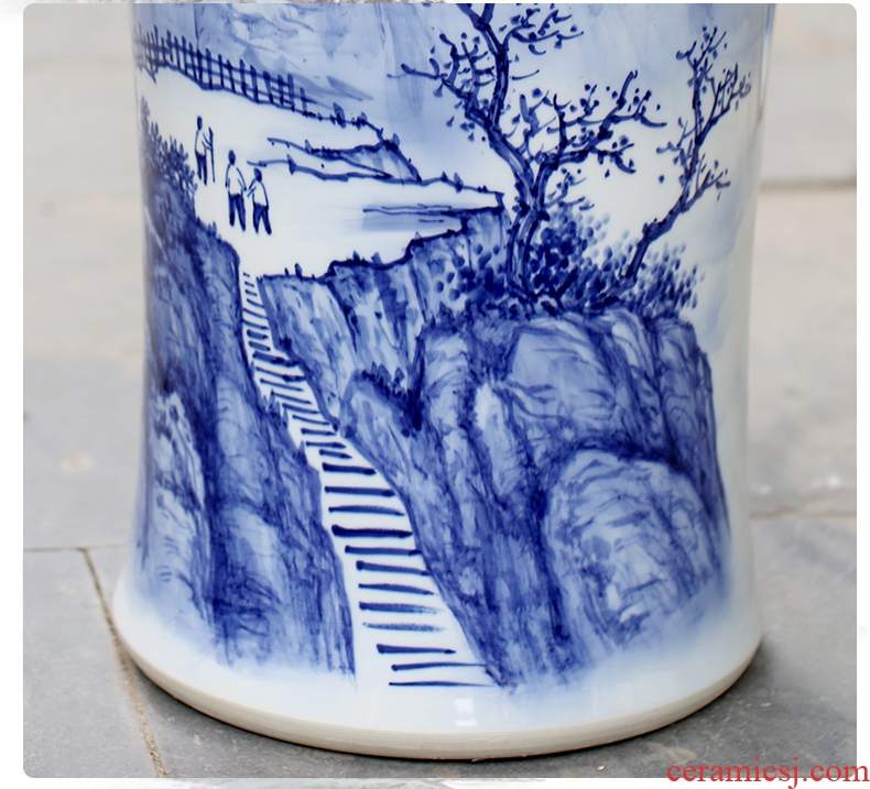 Jingdezhen ceramic floor living room big blue and white porcelain vase master hand draw large yards place ornament