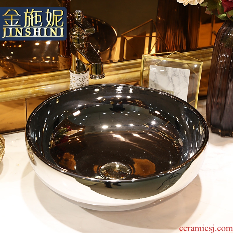 Gold cellnique jingdezhen ceramics stage basin of continental silver lavatory circle the basin that wash a face basin of wash one hotel