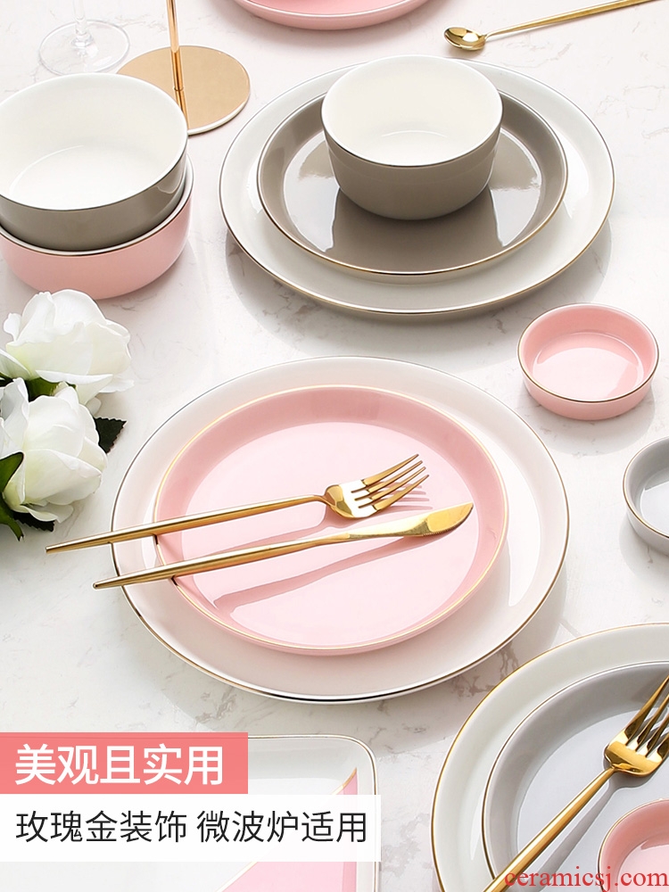 Nordic phnom penh dish suits home web celebrity ins bowl chopsticks tableware jingdezhen ceramic bowl plate combination alone but beautiful