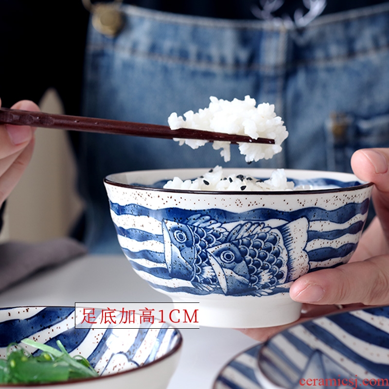 Ceramic bowl large household eat noodles bowl of soup bowl creative salad bowl Japanese hand-painted under glaze color restoring ancient ways of tableware
