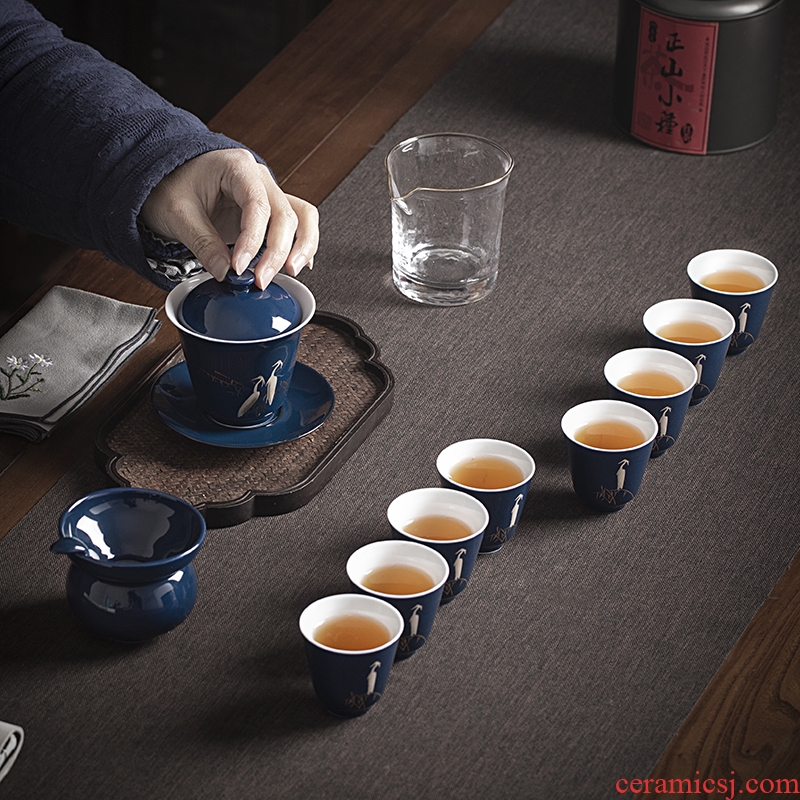 Egrets glaze ceramic tureen home only three bowl of kung fu tea tea machine manual to make tea cup cup size