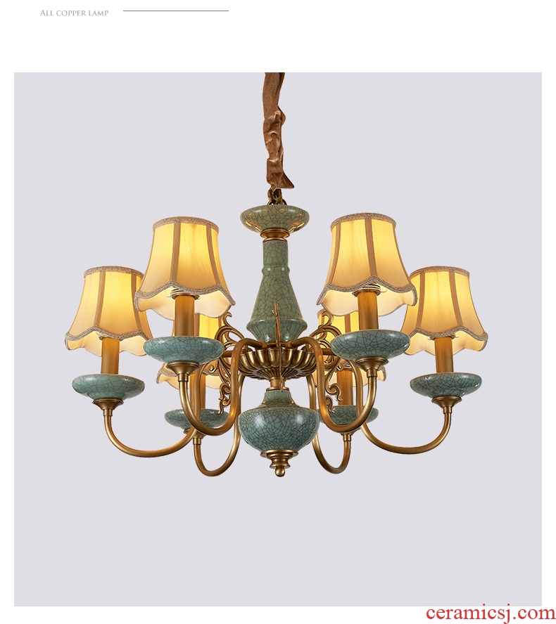 All copper pendant sitting room bedroom lamp study contracted dining-room lamp pure copper ceramic villa luxury european-style lamps and lanterns